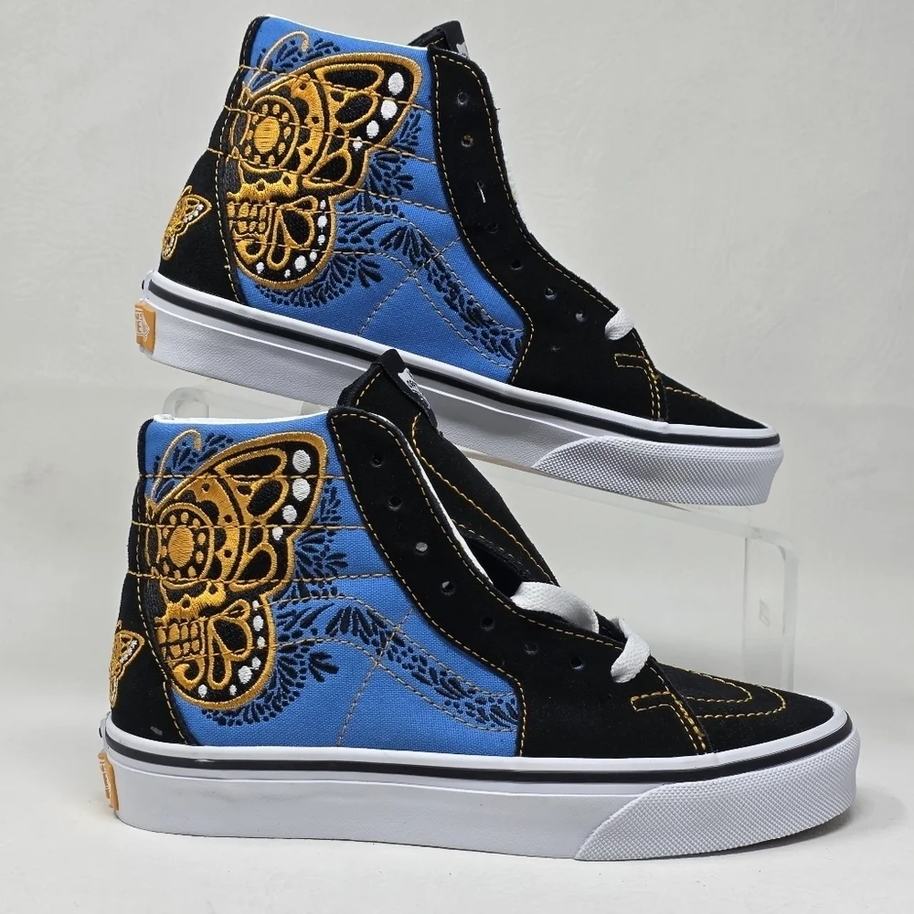 VANS SK8-HI Dia De Muertos Sneaker Men's Black Butterfly Golf Skull Size 3.5 New
